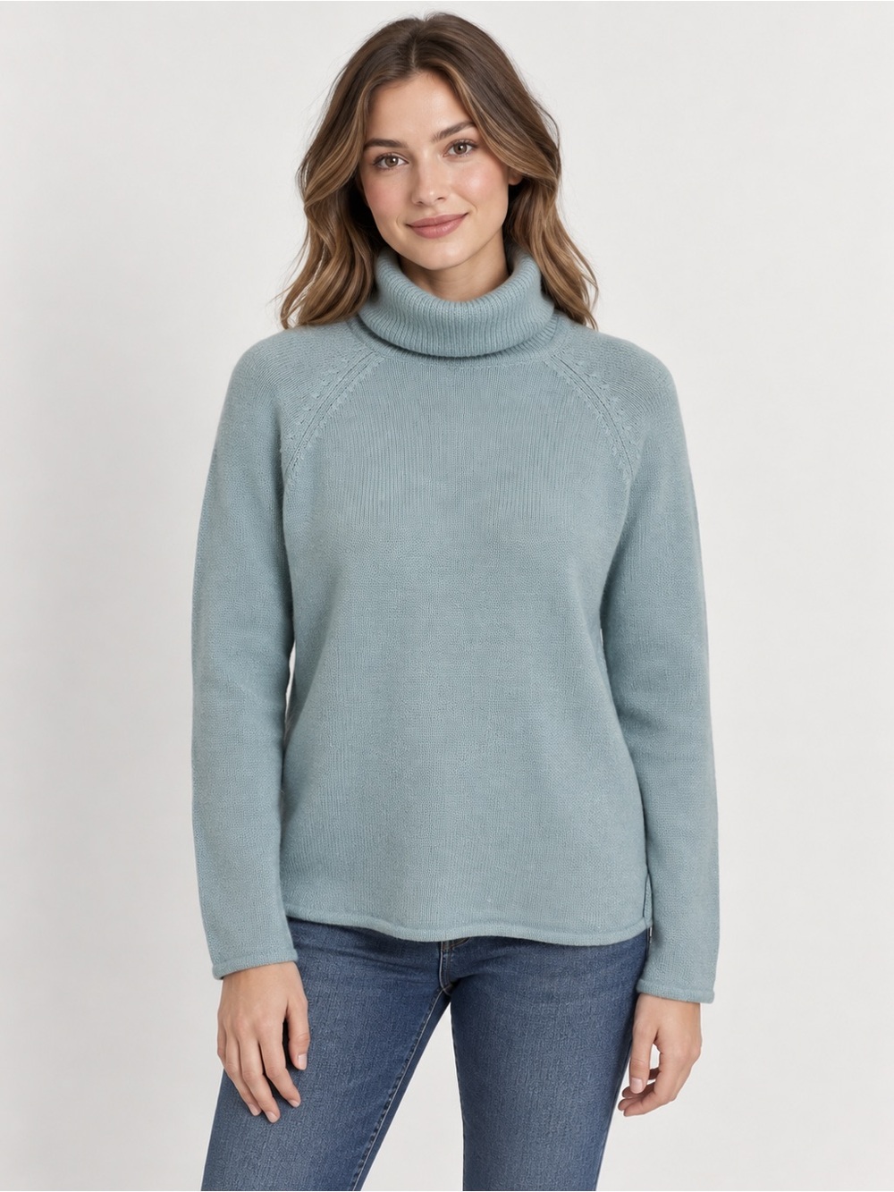 Jeanne Pierre Blue Lambswool Angora Turtleneck Sweater Size M Vintage